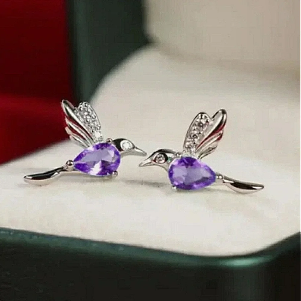 Purple Hummingbird Earrings Purple